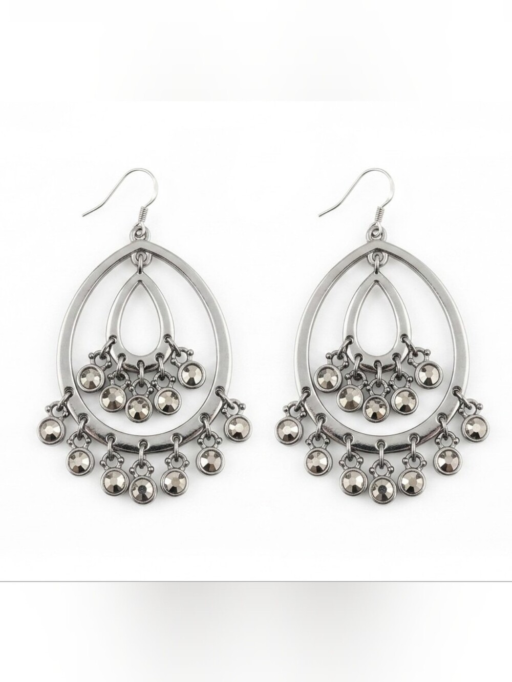 Gunmetal Chandelier Teardrop Earrings with Sparkling Gray Crystals